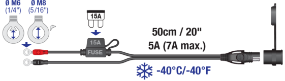 OptiMate CABLE O-01 防水キャップ付き車両側ケーブル ソーラーパルス(10W/30W)対応（パッケージ無し）
